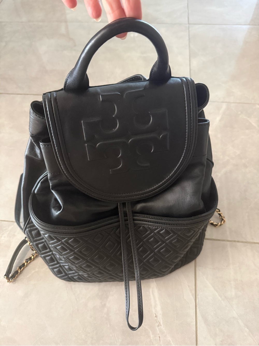 Tory Burch Quilted Lambskin Leather Backpack Black - Picture 2 of 9